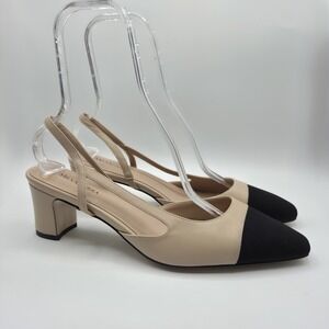 Miraazzurra Slingback Pumps Women 12.5 Beige Black Excellent Cap Toe Block Heel